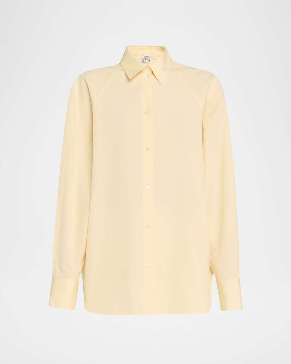 Raw-Edge Raglan-Sleeve Button-Down Shirt
